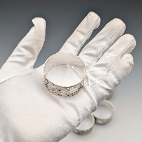 Antique British silver plate napkin rings, set of 6